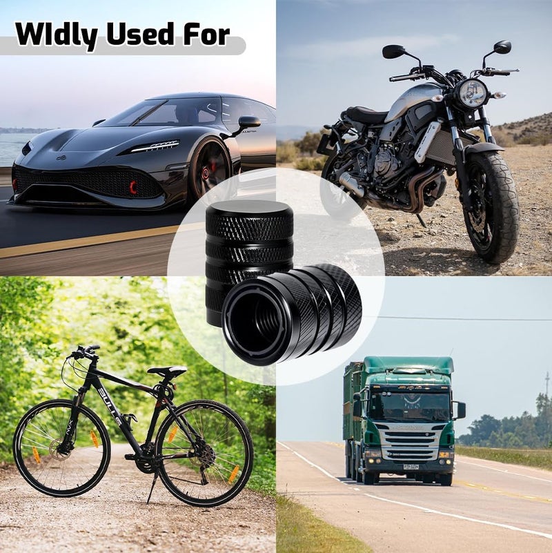 SYSDTTD 4-Piece Black Anodized Aluminum-Plastic Composite Tire Valve Stem Caps with Integrated Plastic Sleeve,Corrosion-Resistant and Universal Fit,Suitable for Cars, Trucks, and Motorcycles(Black) - Image 5
